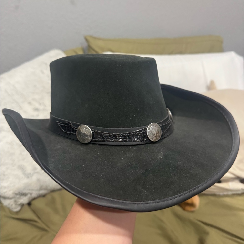 Men's Classic Black Australian Cowboy Hat with Silver Accents